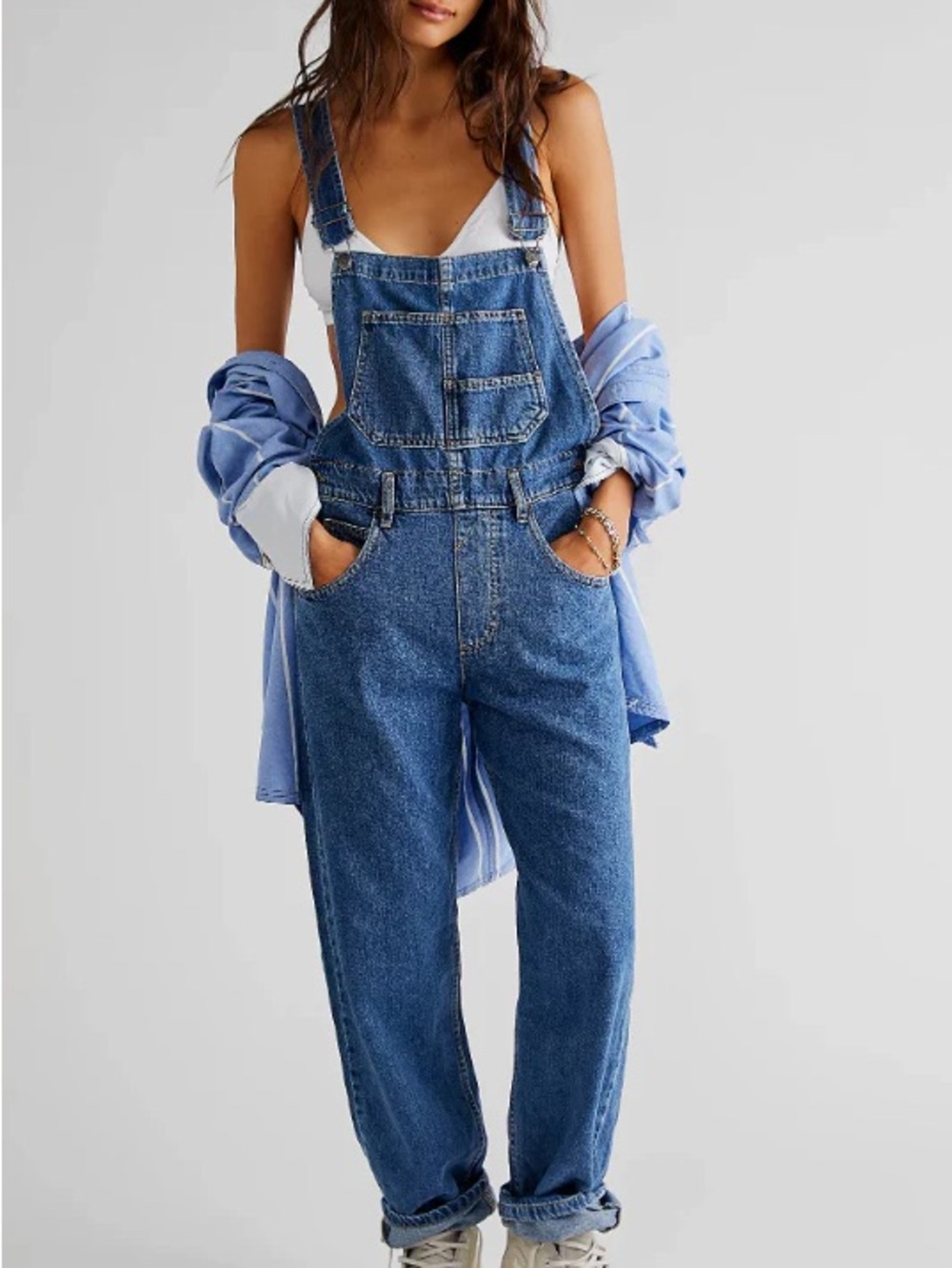 Free People Ziggy Overalls in Sapphire Blue